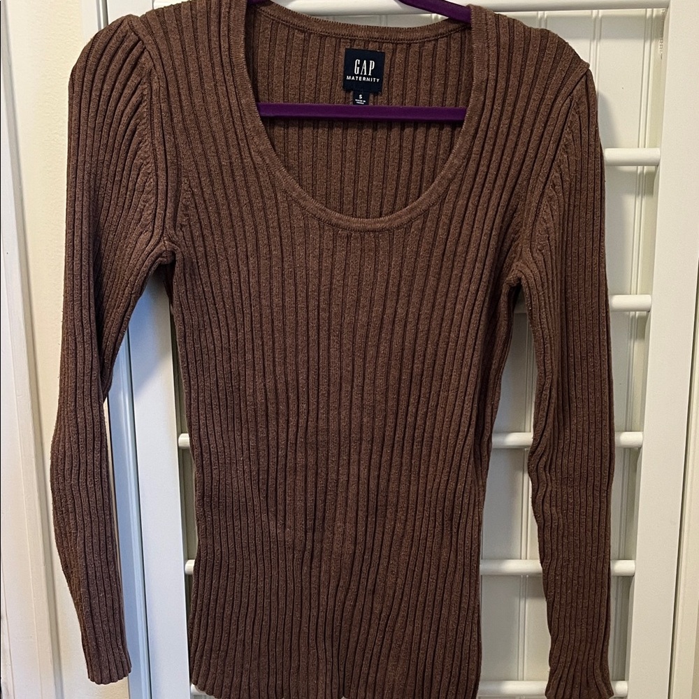 GAP Maternity Chocolate Ribbed Crew Neck Sweater